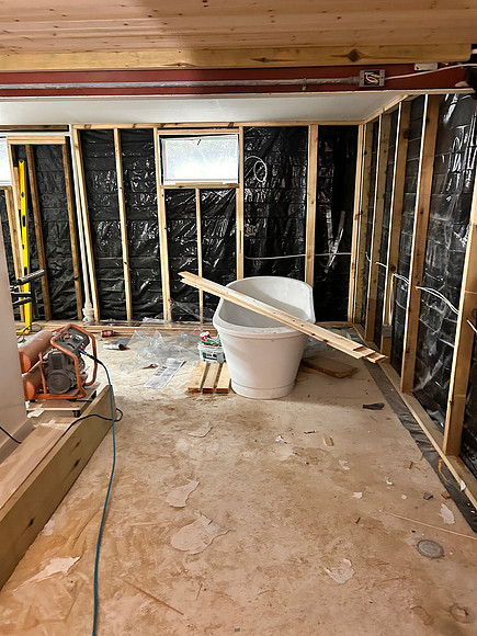 front of the bedroom where bathroom will go along the wall